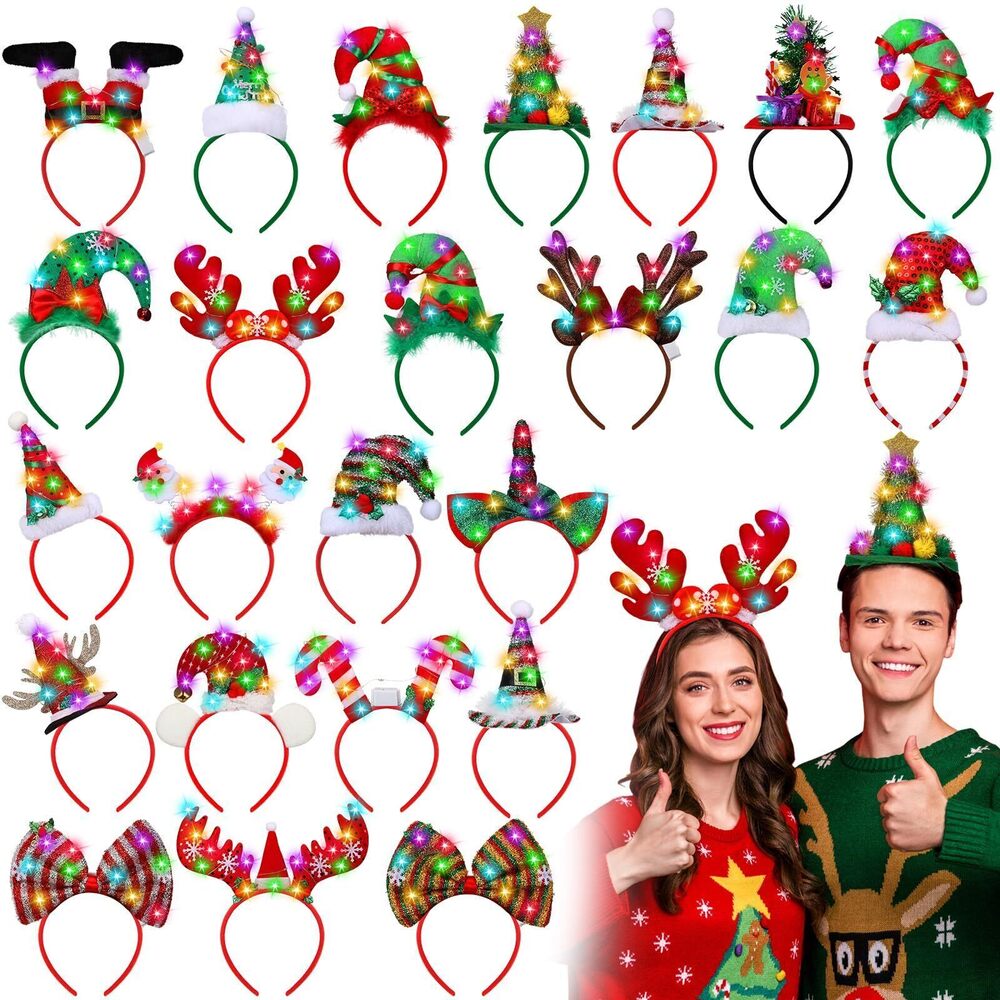 7572 24 Pcs Christmas LED Headbands Christmas Light Up Headbands Reindeer